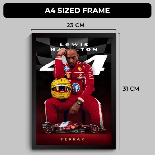 Image of Funk You Store Lewis Hamilton Poster Ferrari F1 Poster | Framed Ferrari F1 Car A4 Sized (31 x 23 cm) | Lewis Hamilton Posters | Ferrari Car Frame for Wall, Formula 1 Frames | Formula 1 Frame (F 023)