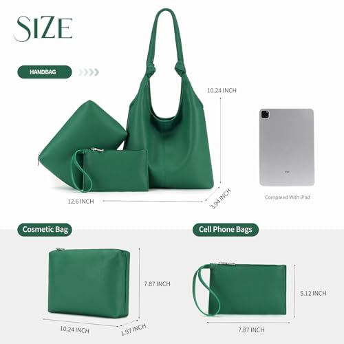 Image of Vegan Leather Hobo Purses set, Slouchy Shoulder Bag Knotted Hobo Bags for Women with a small Purse and Clutch Handbag