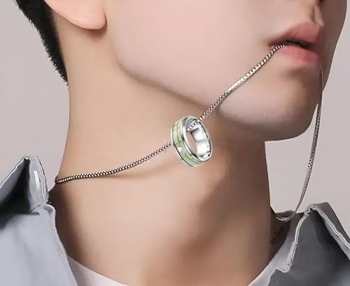 Image of R Art Men's Stainless Steel Glow in Dark Ring Pendant with Chain and Bracelet | Heartbeat Design Luminous Necklace Ring Combo Jewelry Gift for Men