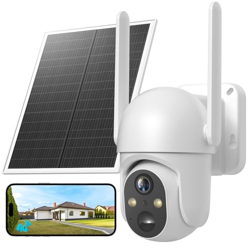 PESAIR 4G LTE Caméra Solaire Extérieur avec Carte Sim, 2K HD IP Caméra de Surveillance sans Fil avec Panneau Solaire, Vision Nocturne Couleur et Détection...