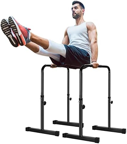 OKUGAFIT Dip Bar Station, Dip Bars for Home, Dip Bar Stand Strength Training Dip Stands with 4 Height Level & 243LBS Weight Limit