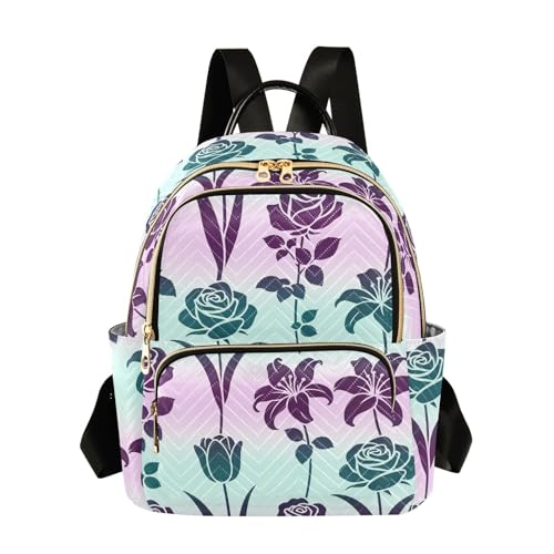 Mochila japonesa para campus y paseos con flores degradadas de 12.5 pulgadas