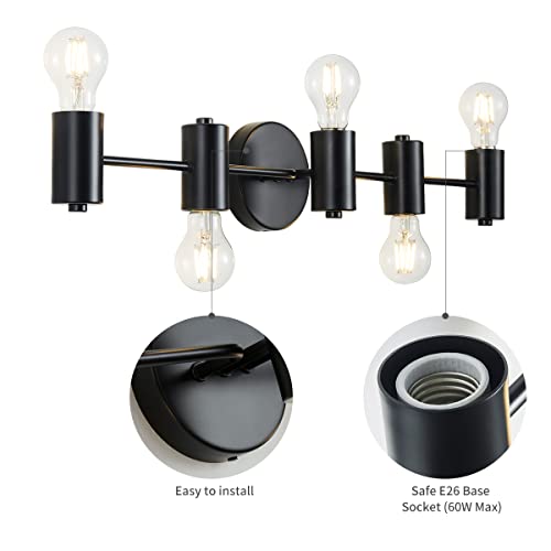 Image of WUZUPS 5-Light Bathroom Light Fixture Over Mirror Morden Vanity Wall Scones Light for Bedroom Living Room, E26 Base, Black