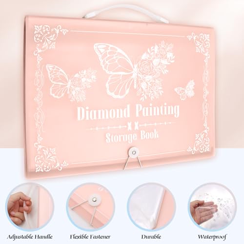 Image of ZYNERY 2 Pack A3 Diamond Painting Storage Book Handheld, 60 Pages Diamond Art Portfolio, Large Diamond Art Storage Folder Suitable for 12x16 inch Diamond Painting (Pink + Blue)