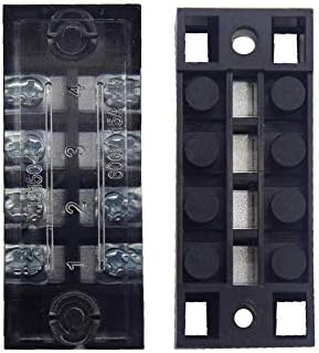 CEEYSEE 12pcs (6 Set) 4 Positions Dual Rows Covered Screw Terminal Block 600V 15A + 6Pcs 4 Positions Pre-Insulated Black/Red Fork Terminal Barrier Strip 400V 15A (TB1504)