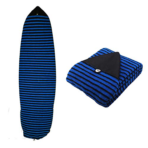 Ultrafun Surf Board Sock Cover Strentch Knit Point Nose Surfboard Sock Bag 6ft/6.6ft/7ft/8ft (Blue Stripe, 8ft)