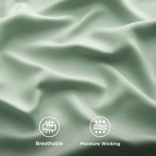 Image of Bedsure Cooling Sheets Twin, Rayon Derived from Bamboo, PureWoven, Breathable & Soft Twin Sheets Set, Deep Pocket Up to 16 Inches, Hotel Luxury Silky Bedding for Hot Sleepers, Sage Green