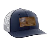 Tactical Pro Supply - Patriotic USA Snapback Hat for Men or Women, Snap Closure Design, Decorated with Leather American Flag - Navy Blue - One Size