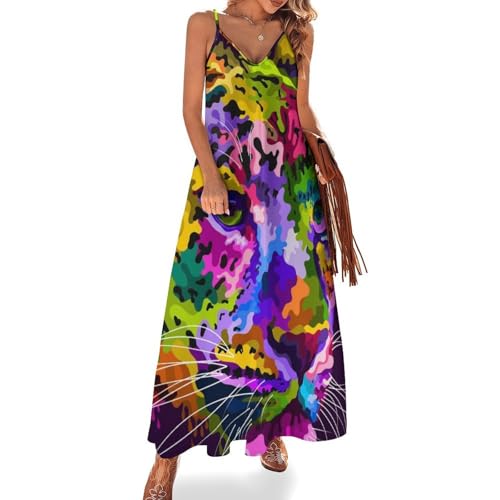 Robe longue colorée sans manches vêtement fluide pour voyages et été