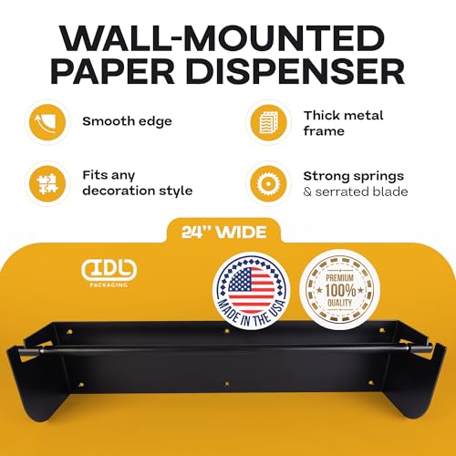 IDL Packaging 24" Wall Mounted Kraft Paper Roll Dispenser & Cutter for Rolls up to 24" Wide and 9" in Diameter – Durable Paper Holder with a Serrated Blade – Wall Mount Set Included by IDL Packaging - Image 2
