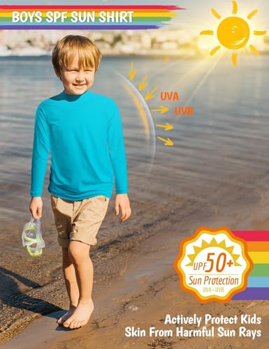 Image of Boys Rash Guard Swim Shirts Long Sleeve UPF 50+ Swimwear Toddler Kids Sun Protection SPF Water Surfing Swimming Shirts 0-16Y