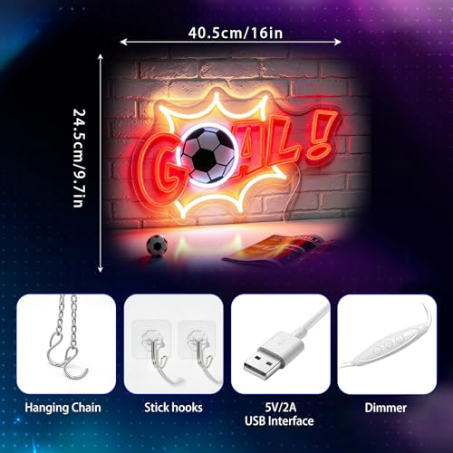 Image of Neon Sign, Soccer Neon Signs for Wall Decor LED Signs Neon Light | Soccer Goal Neon Sign for Fans, Sports Themed, Bedroom, Man Cave, Gaming Room Decor, Boys Gift, Dimmable, USB Powered