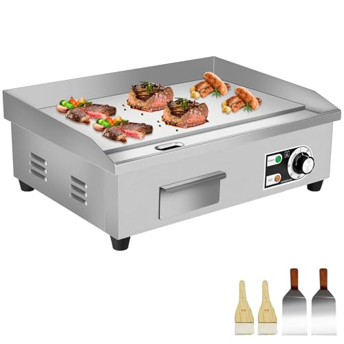 SOCROTO 22" Commercial Electric Griddle,Stainless Steel Teppanyaki Grill 220v 1600W Adjustable Temp Control Flat Top Grill Nonstick Griddle Electric for Restaurant Kitchen Use