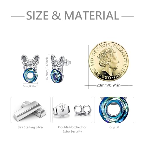 MEDWISE Bulldogge Ohrstecker - 925 Sterling Silber Französische Bulldogge Kristall Ohrringe Tier Schmuck für Unisex, Herren, Freundin, Mädchen, Damen Geschenk