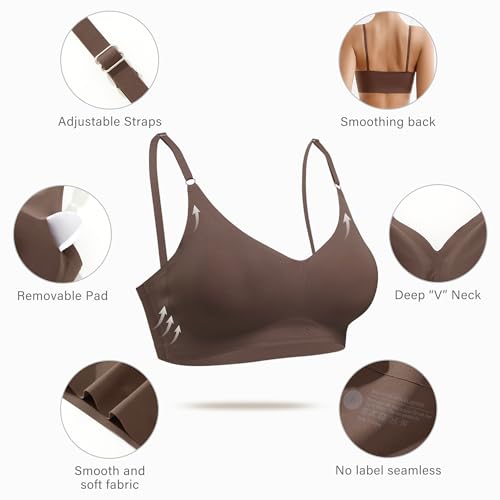 Image of DEANGELMON Seamless Bra for Women Buttery Soft Wireless Everyday Basic Bras Comfortable V Neck Padded Sleeping Bralettes