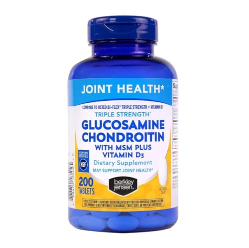 Berkley Jensen Glucosamine Chondroitin Triple Strength Complex with MSM and D3 Joint Supplement Tablets for Joint Support and Cartilages, NSF Certified, 200 Count (Pack of 1)