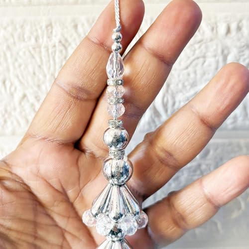 Image of Adikala Craft Store Handmade Ethnic Latkan Tassel Set of 2 for Saree Pallu, Blouse, Suits, Dupatta, Lehenga Decor (Silver Pipe 3L)