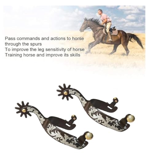 Western Cowboy Spurs,Paired with Cowhide Holes Spurs Belt, Vintage Carved Spurs, Retro Bronze Low Carbon Steel Horse Spurs with Turnable Gear, for Riding Competition Spurss-MP1229-08 - Image 5