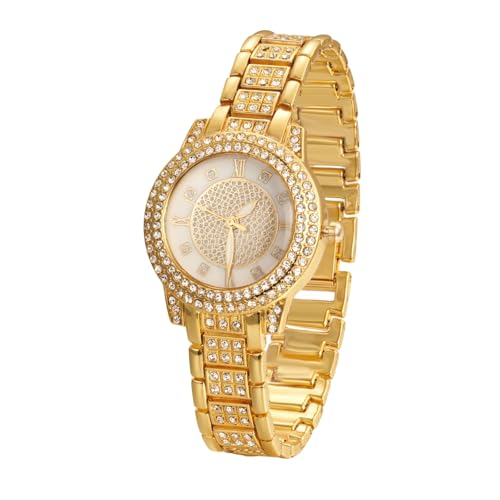 Halukakah Diamonds Watch Iced Out for Boy Teens Kids - 18K Real Gold/Platinum Plated, Gypsophila Rhinestones Round Dial, Japanese Quartz - 7.7