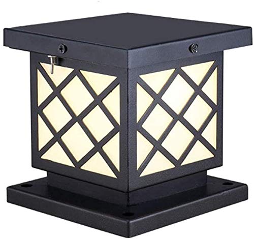 Classic Outdoor Lamp Black Vintage E27 Bollard Light Zinc Alloy and Acrylic Shadow Cube-Shape Design Garden Lamp Outdoor Fence Lamp Landscape Walkway Lights, 25 * 22 * ??26CM