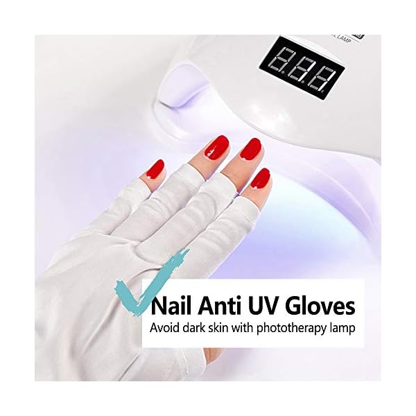 VOLLUCK 1 Pairs Anti-UV Shield Glove, UPF50+ Fingerless UV Protection Glove for UV and LED Manicure Lamps Dryer Nail Art Skin Care Glove (White)