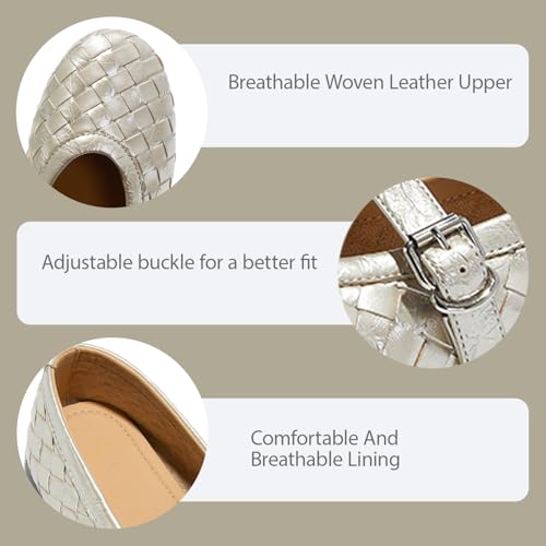 Women's Leather Braided Mary Jane Flats Elegance Wove Adjustable Buckle Strap Comfortable Round Toe Ballet Flats3