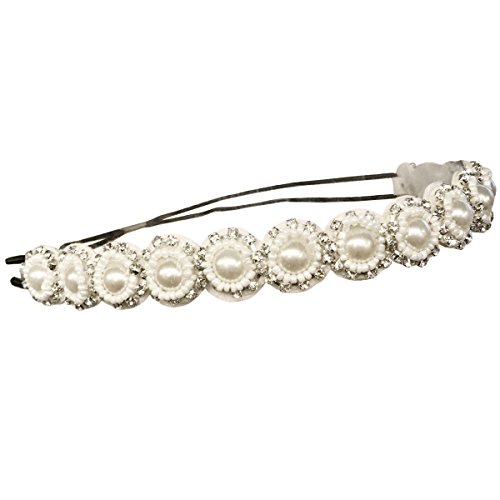 Off the Wall Toys Diadema vintage de los años 20 con perlas y diamantes de imitación, color blanco y plateado