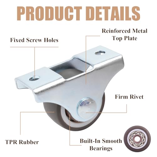 20 Pcs 1 Inch Caster Wheels, Heavy Duty Caster Wheels, TPR Rubber Plate Casters, Low Profile Casters with Top Plate, Silent Wheels with Screws for Furniture Bed Cabinet Table