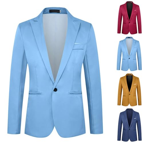 Men's Solid Color One Button Prom Blazer Casual Sports Coat Slim Fit Plaid Suit Lightweight Jackets for Party Wedding2