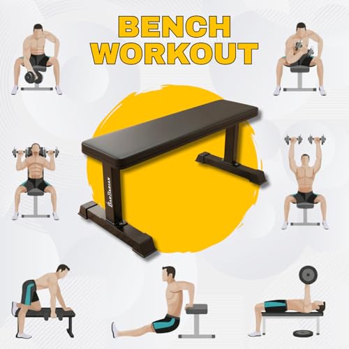 Image of BARBARIAN Flat Gym Bench for Home Workout, Heavy Duty Steel Frame, 290kg Capacity, Multipurpose Fitness Bench Press for Strength Training, Anti-Slip Base & PU Leather Padding, Black