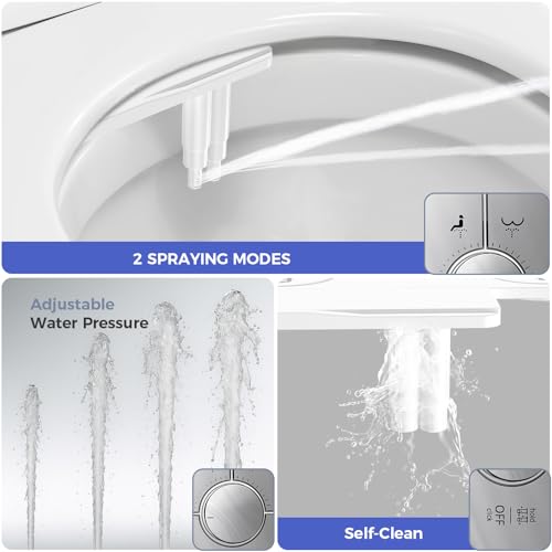Image of Upgrade Non-Electric Bidet Toilet Seat, Fits Elongated Toilets, Self-Cleaning, Bidet Attachment for Rear & Feminine Wash, Ambient Water Temperature - Bidet with Easy Installation