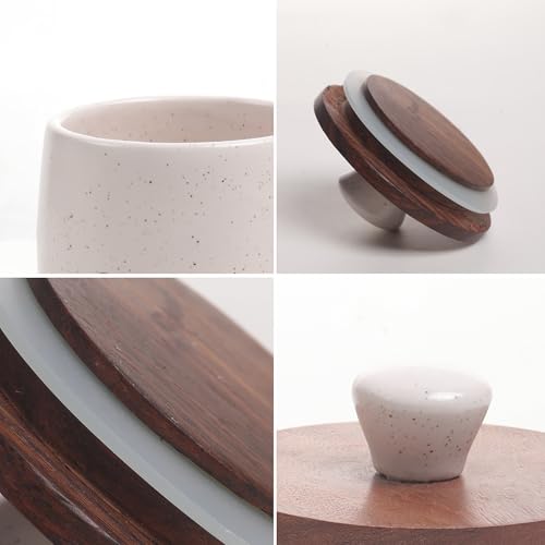 Image of Ceramic Tea Coffee Sugar Containers Set of 3 with Wooden Lids | Jar & Container for Kitchen Storage Set | Multi Utility Air Tight Kitchen Organizer Items (Hand-Painted, 330 ML)