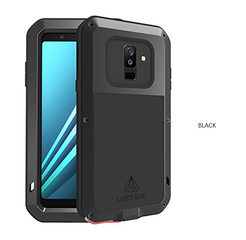 LOVE MEI Coque Samsung Galaxy A6 (5.6 Pouce), Heavy Duty Housse imperméable en étanche Antichoc Anti-poussière Etui Métal Aluminium Coque avec en Verre trempé pour Samsung Galaxy A6 2018 (Noir)