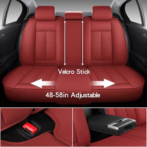 Image of MINGBRON Leather Car Seat Covers,Car Seat Covers Full Set,Automotive Seat Covers,Fit for Most Cars SUV and Most Sedans Red