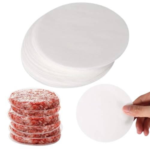 ZOWEXIQ 500 Hojas Papel Antiadherente Horno Papel Redondo, para Hamburguesas, Hojas de Papel Pergamino Horno Redondo, Cheeseburgers, Albóndigas, Sartén (9CM)