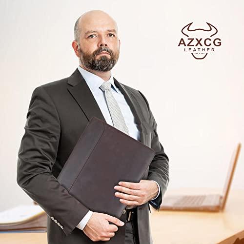 Azxcg Leather Portfolio Binder For Men, Professional Resume Zippered Padfolio Folder, 3 Ring Binder Portfolio With Letter Size Notepad, Business Document Organizer, Gifts, Dark Brown #TOP4