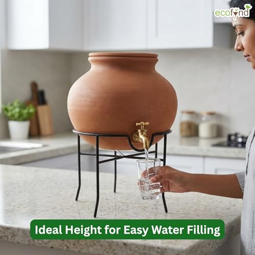 Image of ecofynd Round Heavy Duty Lyam Matka Stand for Kitchen, Water Pot Stand, Terracotta Stand for Kitchen Utensils, Multipurpose Dispenser Rack, Pot Stand, Jar Holder, (PS301-BLK)