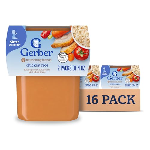 Gerber Baby Food 2nd Foods, Dinner, Chicken & Rice Puree, 4 Ounce Tubs, 2-Pack (Pack of 8)