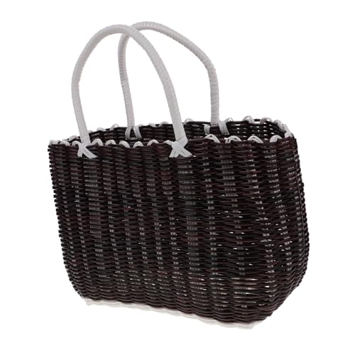 HOOTNEE Portable Basket Bread Organizing Basket Household Fruit Container Brown Plastic Hand Woven Snacks Basket