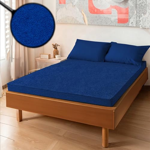 Image of Maximus Premium Double Bed Waterproof Mattress Protector Cover | Breathable Terry Cotton Bed Protector, Double Bed (72 X 60, Royal Blue)