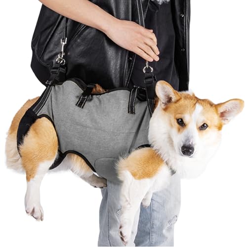 Hundetragehilfe mit Griff Verstellbares Hundegeschirr für Vorder- & Hinterbeine Mobilitätsunterstützung für alte verletzte & gehandicapte Hunde bis 11 kg (Grau)