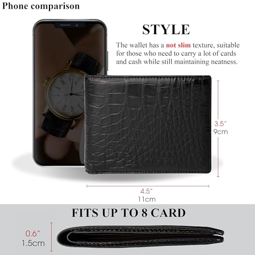 Image of HATA Men Leather Wallet Croc RFID Blocking Front Pocket AIIigator Handmade Gift For Birthday Wedding Anniversary Father's Day