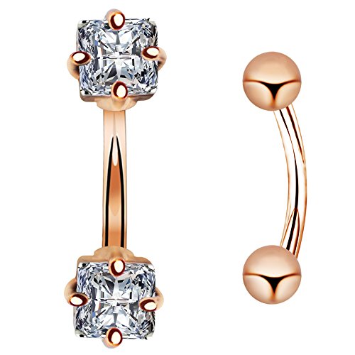 Jewseen 2pcs 16g Small Size Belly Button Rings Pack Surgical Steel Square AAA CZ Curved Barbell Navel Rings New