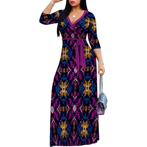 Image of Women Plus Size 3 /4 Sleeve V Neck Maxi Dress with Pockets | Soft fabric relaxed fit three quarter sleeve v neck with pockets for party and daily wear