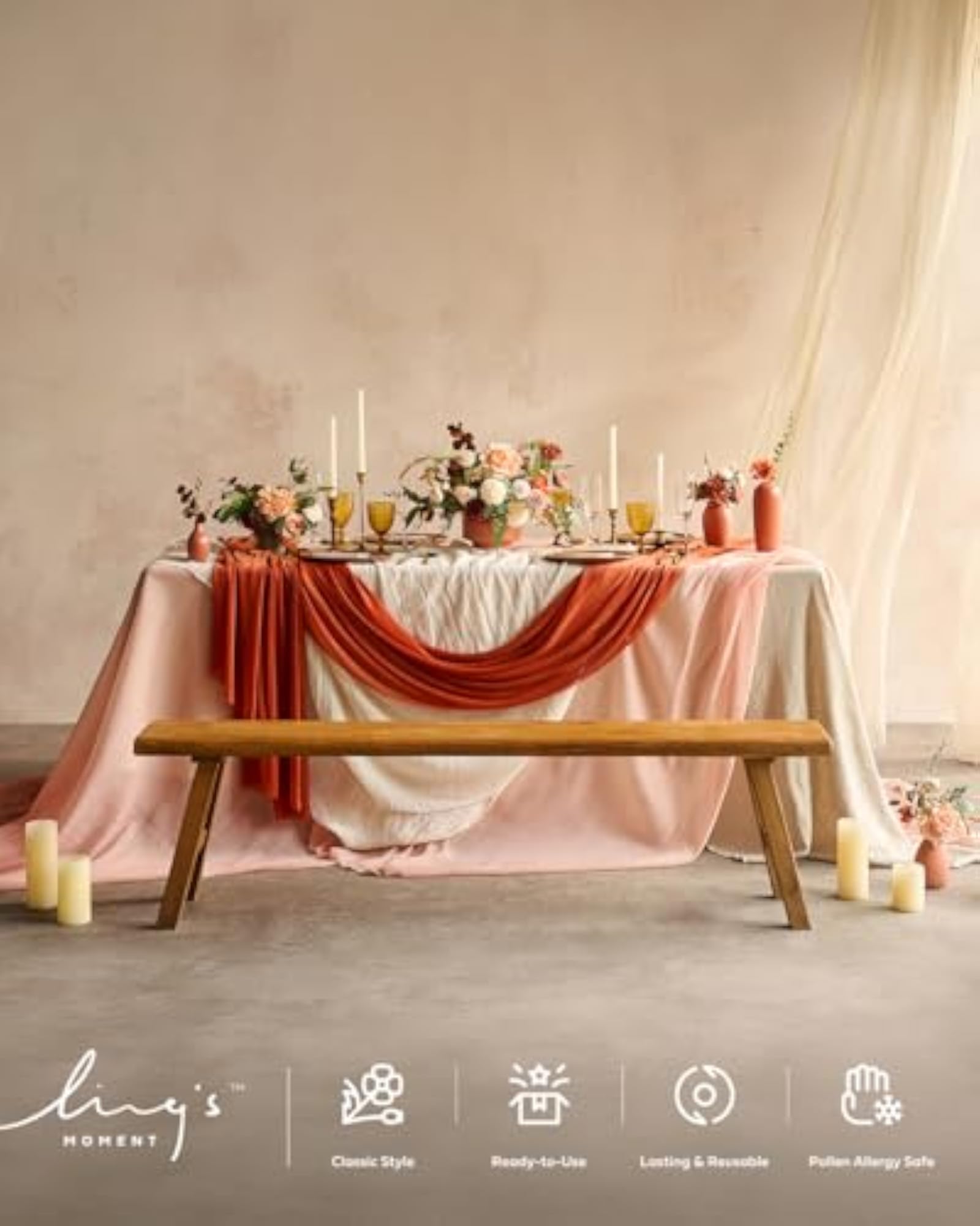 10Ft Burnt Orange Sheer Chiffon Table Runner, Elegant Wedding Decor