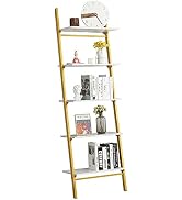 Estantería De Escalera Con Gabinete - 71 Pulgadas, Estructura Metal Negra/Dorada, 5 Niveles, Montaje En Pared