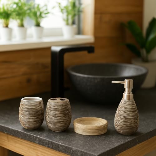 Set salle de bain moderne et pot brosse à dent dans un kit complet 4 pièces - 3