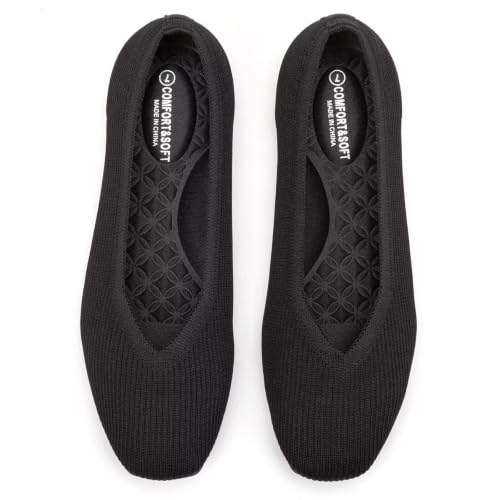 Image of Frank Mully Women Square Toe Flat Shoes Comfortable Knitted Flats