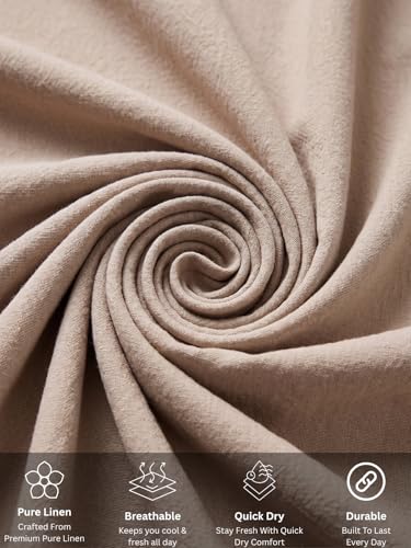 Image of GRECIILOOKS Beige Wide Leg Linen Trousers for Women | High Waist Cotton Baggy Korean Style Casual Pants | Comfortable Formal & Casual Women Trousers