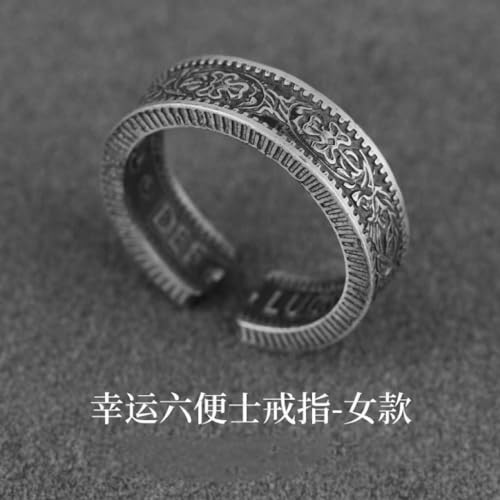 Vintage Lucky Sixpence Couple Adjustable Open Ring His & Hers Real Love Promise Ring Silver Couples Wedding Engagement Bands Top Ring Chunky Finger Bands BFF Gift for Best Friend Lover for Women4